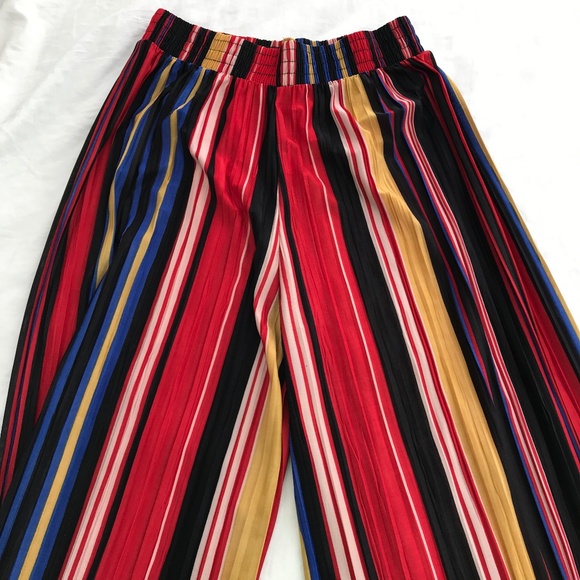 Wide Leg Stripe Pants S/M Red Yellow Black Blue - Picture 2 of 8
